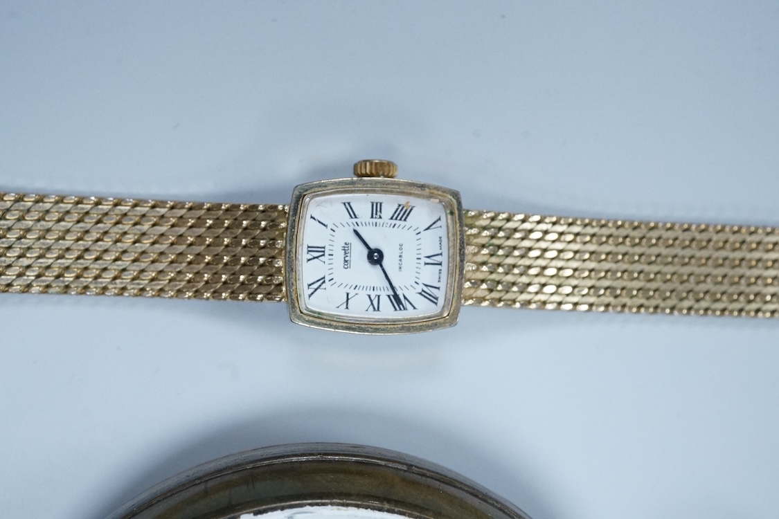 A brass cased S. Smith & Son open faced pocket watch with Roman dial, one other pocket, a quantity of assorted lady's wrist watches including Avia, Ingersoll and Timex, together with a gentleman's steel Zeitner Aqua Spor